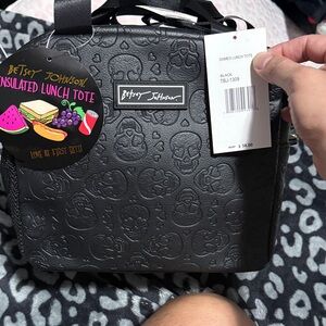 Betsey Johnson Black Domed Skull-Embossed Insulated Lunch Tote